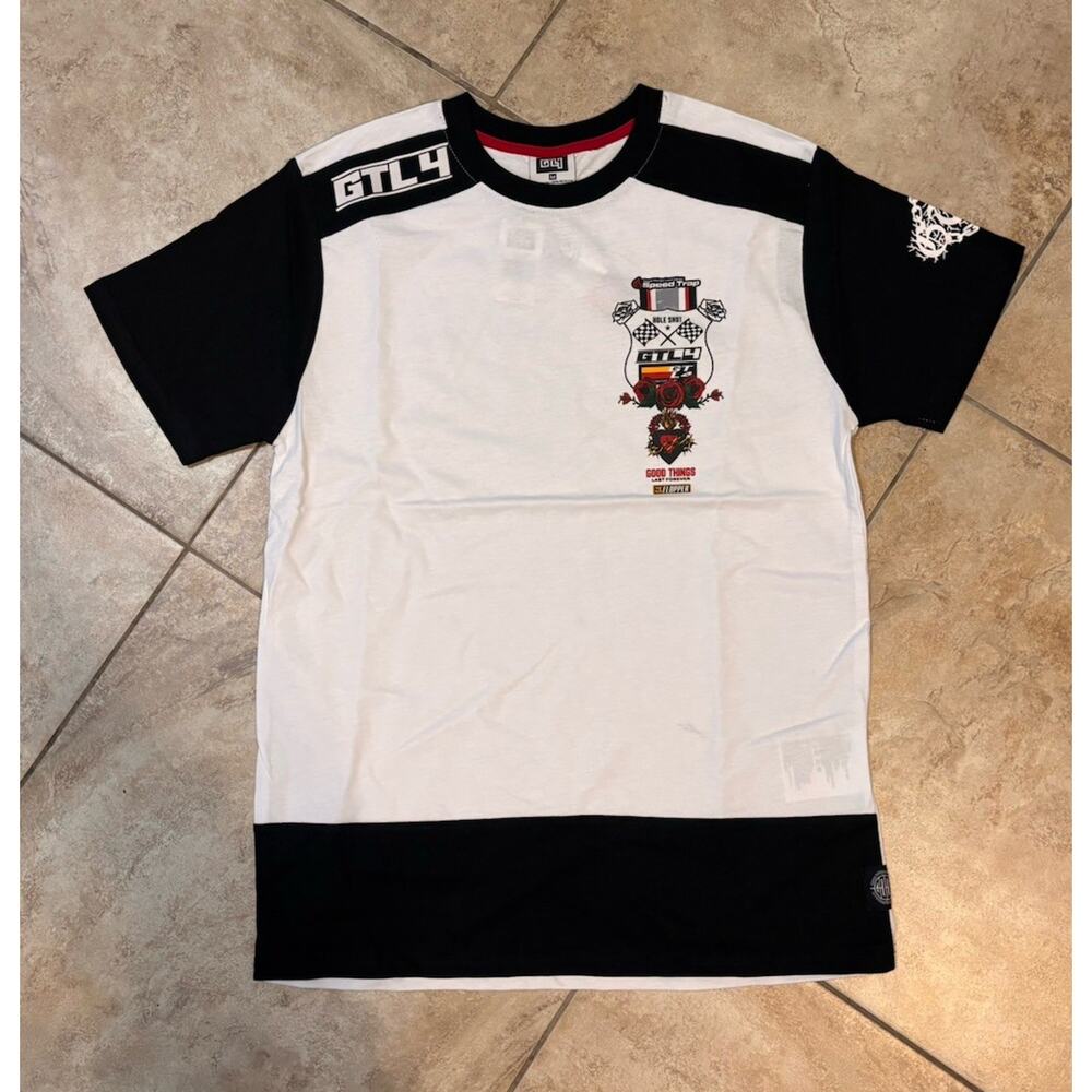 GTL4 Men's Graphic‎ T-Shirt Med White NWT Urban Streetwear Speed Trap Hole Shot